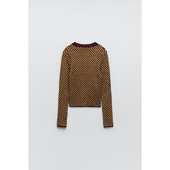 Zara Checkered Cut-Out Jacquard Long Sleeve Pullover Sweater (NWT) - Picture 7 of 8